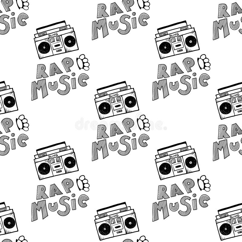 Rap Music. Hip Hop Doodle Pattern with Rap Attributes Stock Vector ...