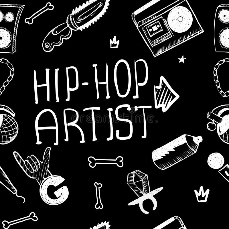 Rap Music. Hip Hop Doodle Pattern with Rap Attributes Stock Vector ...