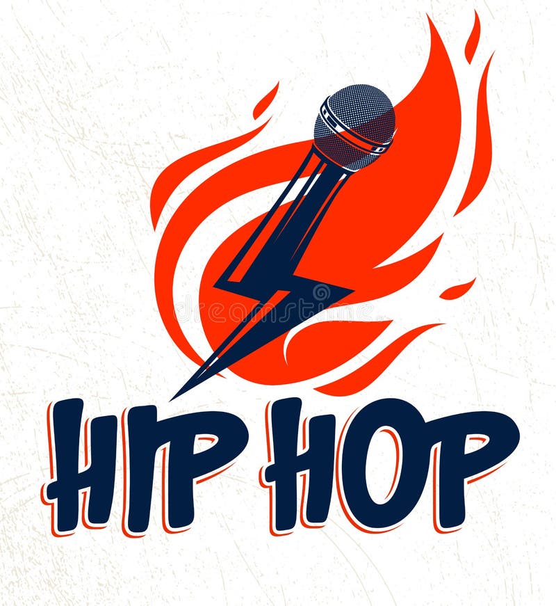 Rap Music Vector Logo Or Emblem With Microphone In A Shape Of Lightning Bolt And Flames Of Fire Hot Hip Hop Rhymes Festival Stock Vector Illustration Of Microphone Burn 161913878