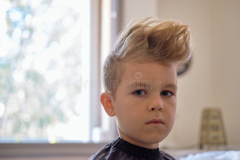 Rapaz Pequeno Bonito Com O Penteado, Sentando-se Em Casa Foto de Stock -  Imagem de loira, cinzento: 130498194