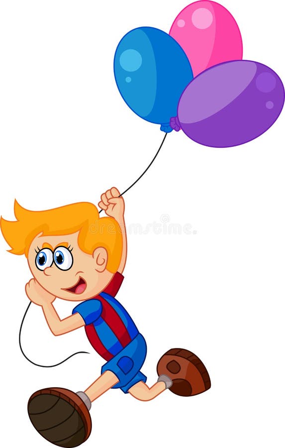 Rapaz pequeno dos desenhos animados que guarda o balão ilustração stock Rapaz pequeno dos desenhos animados que guarda o balão ilustração stock