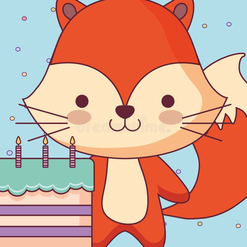 Raposa bonito e pequena com bolo doce ilustração royalty free Raposa bonito e pequena com bolo doce ilustração royalty free