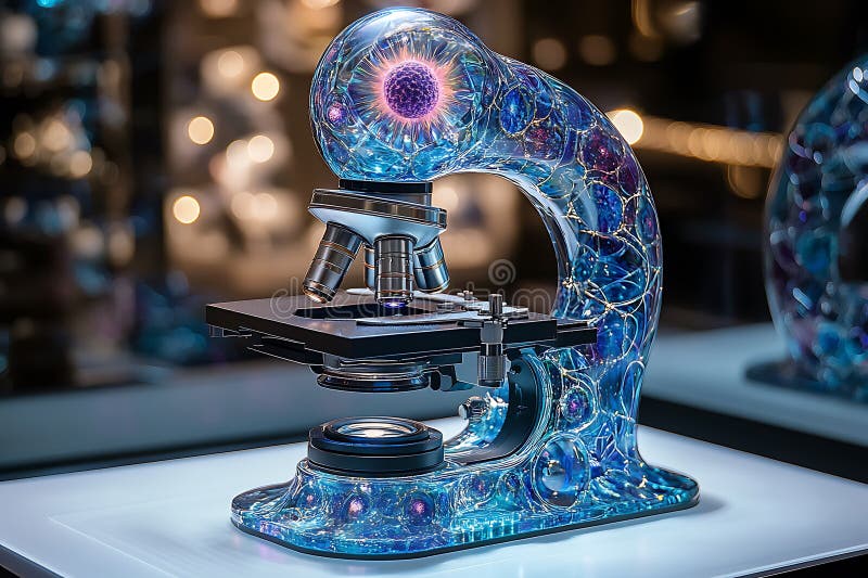 Rappresentazione artistica di un microscopio futuristico per la ricerca scientifica e l'innovazione illustrazione vettoriale