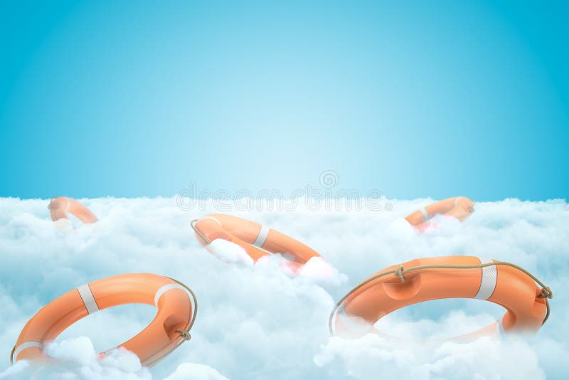 rappresentazione 3d degli anelli arancio di salvagente in nuvole bianche su fondo blu royalty illustrazione gratis rappresentazione 3d degli anelli arancio di salvagente in nuvole bianche su fondo blu royalty illustrazione gratis