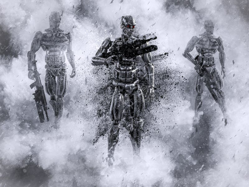 rappresentazione 3D dei soldati mech futuristici nella guerra illustrazione di stock rappresentazione 3D dei soldati mech futuristici nella guerra illustrazione di stock
