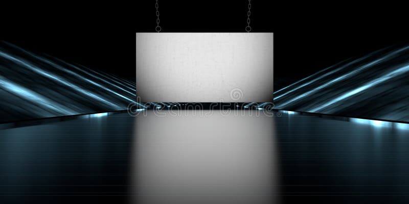 rappresentazione 3d di un'insegna in bianco in una strada futuristica della fase con la a illustrazione di stock rappresentazione 3d di un'insegna in bianco in una strada futuristica della fase con la a illustrazione di stock