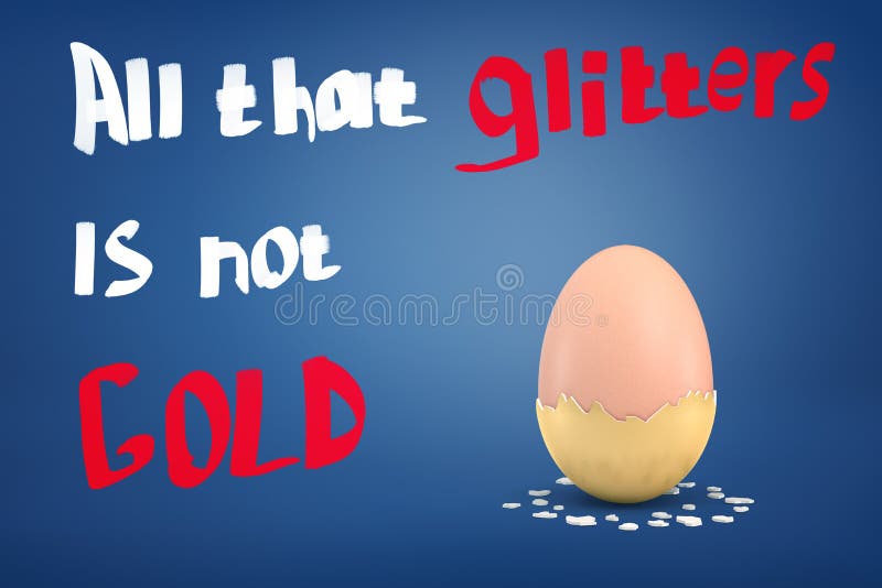 rappresentazione 3d di un uovo con il cappotto di pittura dorata asciutta mezzo caduta fuori con il titolo “Non è oro tutto quel