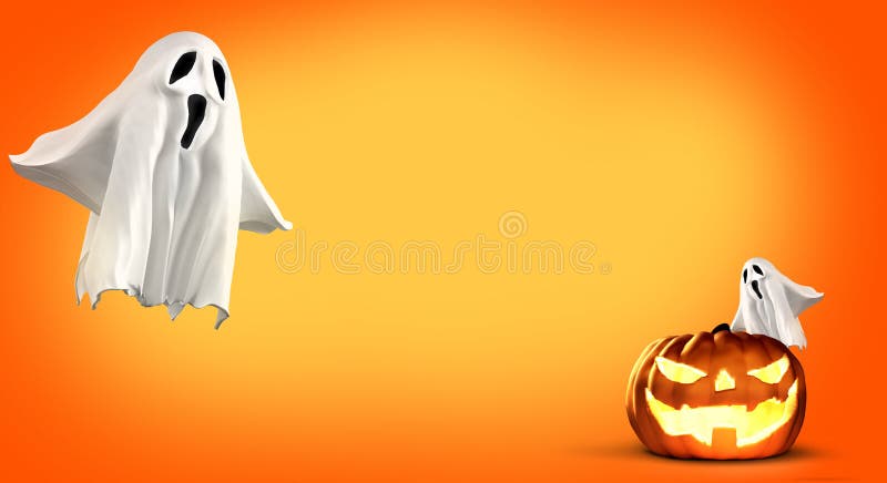 Rappresentazione della zucca e del fantasma 3d di Halloween immagini stock Rappresentazione della zucca e del fantasma 3d di Halloween immagini stock
