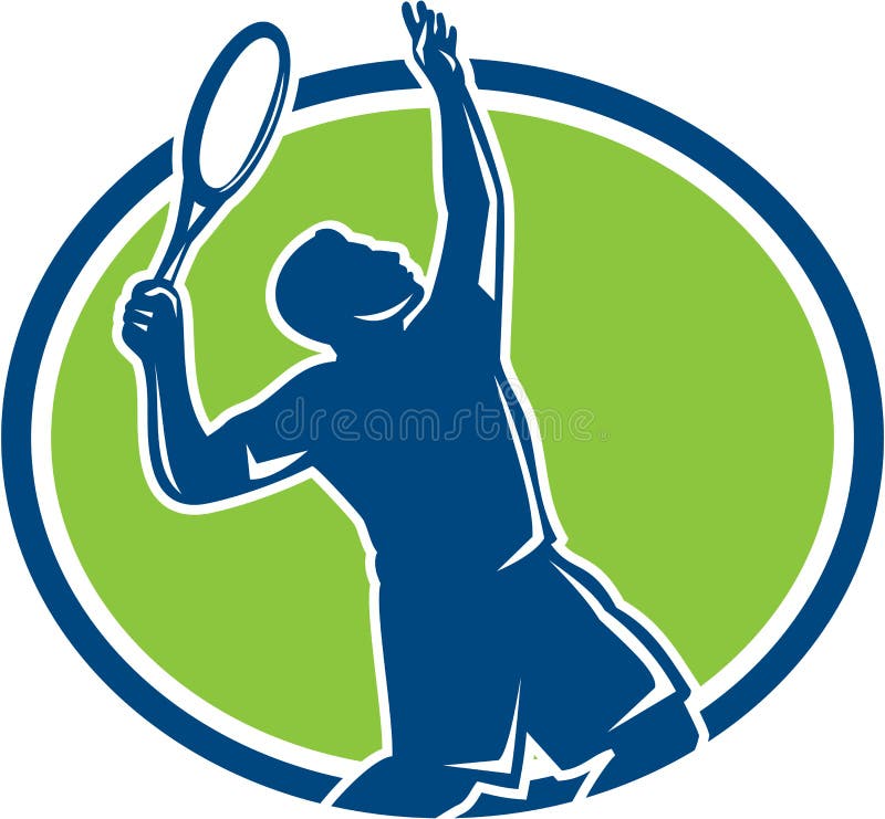 Raquette de joueur de tennis servant rétro ovale illustration libre de droits Raquette de joueur de tennis servant rétro ovale illustration libre de droits