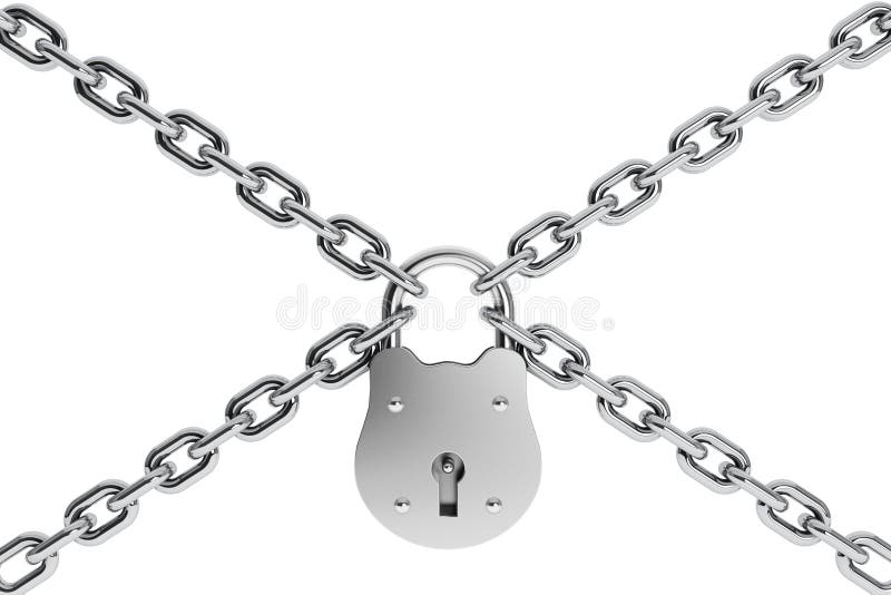 Rare Padlock and chrome chain vector illustration