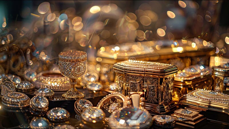 Vzácný poklad šperky zlato Kule soustředit měkký jantar světlo lesknoucí se.