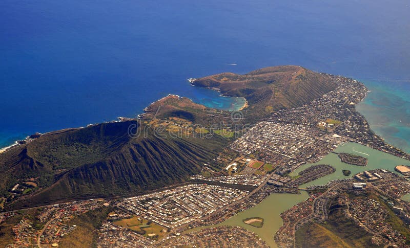 Rare an Aerial view of extinct volcanic crater in Hawaii. Diamond head is a volcanic tuff cone on the island of Oahu known to Hawaiians as La-hi resembles the shape of a tuna`s dorsal fin. Rare an Aerial view of extinct volcanic crater in Hawaii. Diamond head is a volcanic tuff cone on the island of Oahu known to Hawaiians as La-hi resembles the shape of a tuna`s dorsal fin.