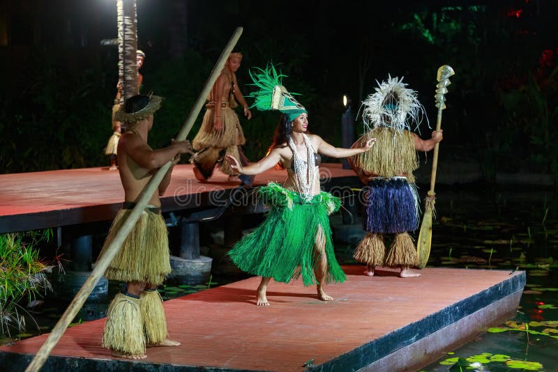 Female Polynesian Dancer at Cultural Show, Rarotonga Editorial