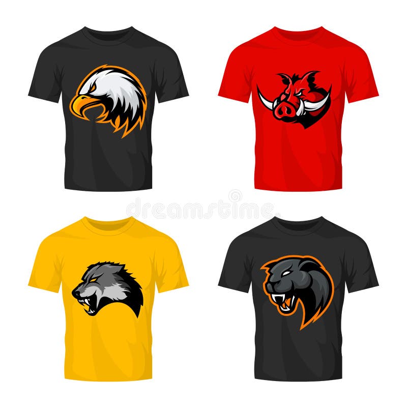 Rasande för sportvektor för galt som, för varg, för panter och för örn head uppsättning för begrepp för logo isoleras på färgt-sk stock illustrationer Rasande för sportvektor för galt som, för varg, för panter och för örn head uppsättning för begrepp för logo isoleras på färgt-sk stock illustrationer