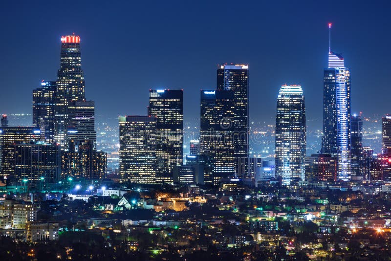 Downtown Los Angeles skyline at night. Downtown Los Angeles skyline at night