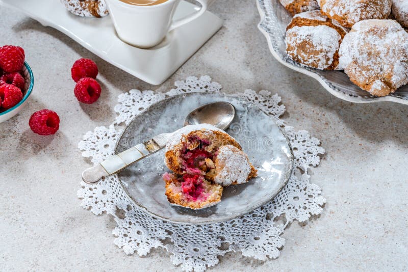 Raspberry Amaretti Biscuits Stock Image Image of closeup, festive