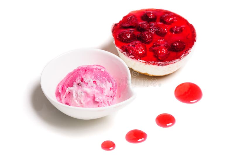 Raspberry Cheese Cake and Ice Cream Ball Stock Image Image of pastry