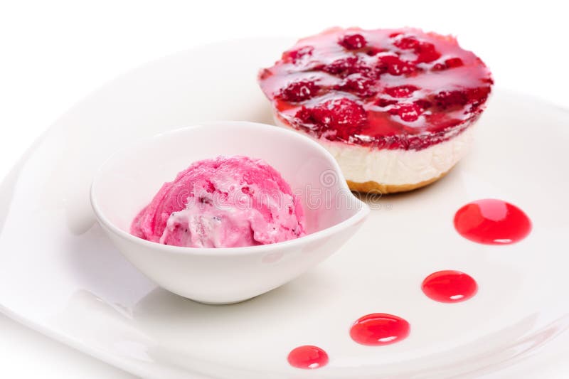 Raspberry Cheese Cake and Ice Cream Ball Stock Photo Image of helado