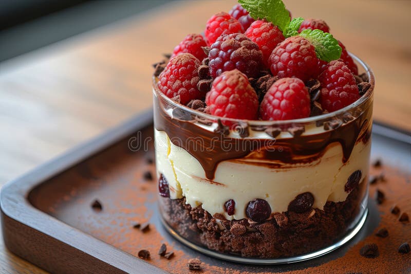 Raspberry Dessert With Chocolate Touch stock illustration