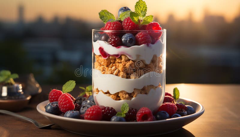 Raspberry fruit desert berry freshness gourmet yogurmet health generation royalty free illustration