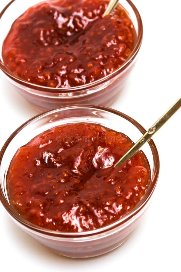 Raspberry jam in a bowl