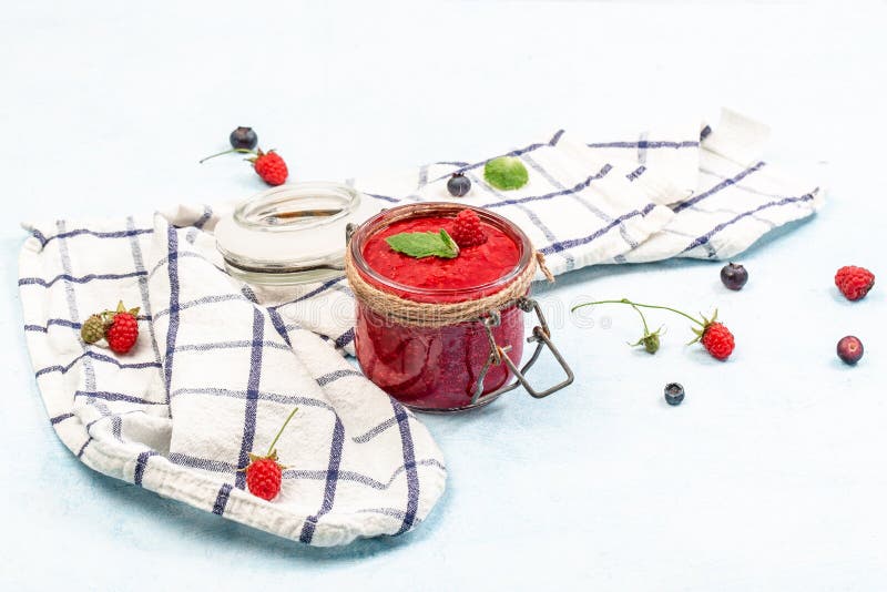 Download Raspberry Jam In A Glass Jar On Light Background Close Up Top View High Resolution Product Authentic Lifestyle Image Stock Photo Image Of Ingredient Nature 127392974 Yellowimages Mockups