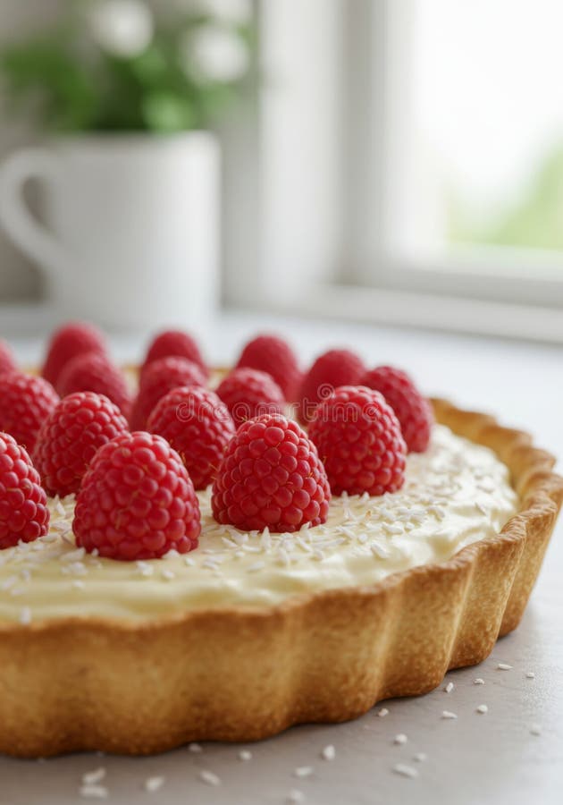 Raspberry Tart schließen mit Vanilla Creme und Goldener Crust vektor abbildung