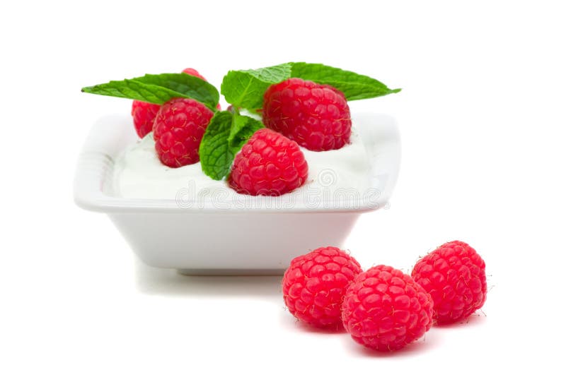 Raspberry yogurt stock photo. Image of fresh, leaf, leaves 12581972