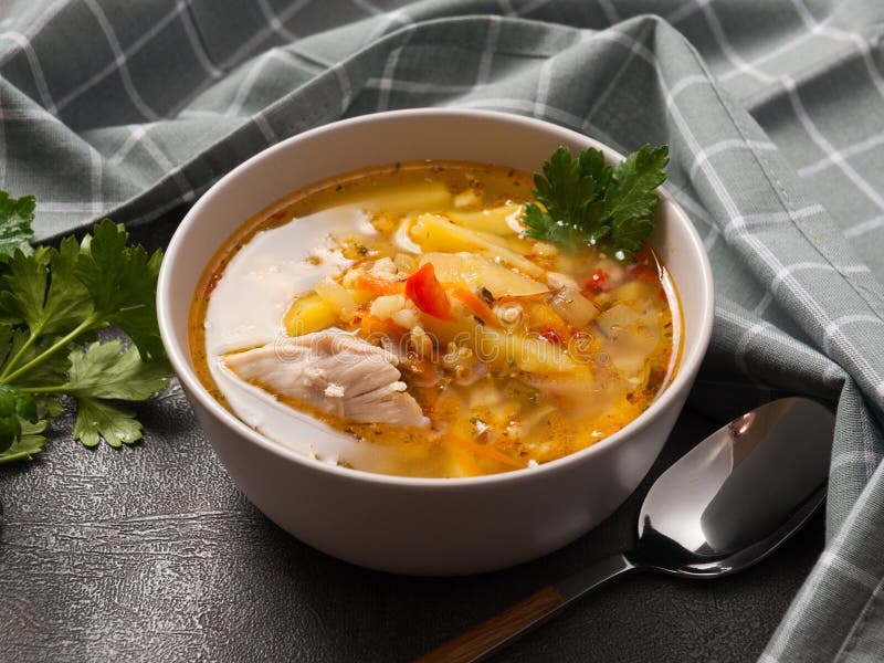 Rassolnik with Chicken - Traditional Russian Soup with Pearl Barley and ...