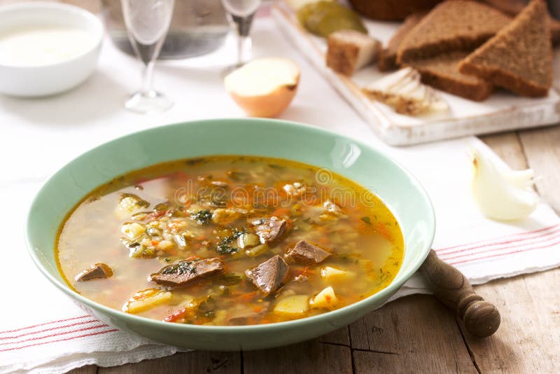 Rassolnik - Traditional Russian Soup with Pickled Cucmbers Stock Image ...