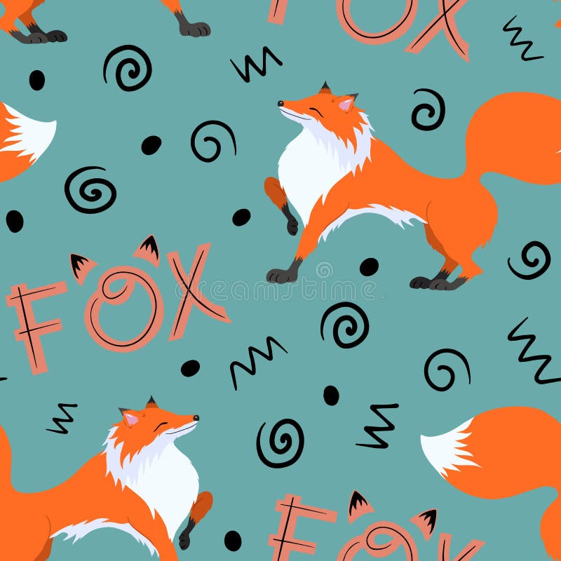 Raster Illustration of a Fox and Abstract Symbols Stock Illustration ...
