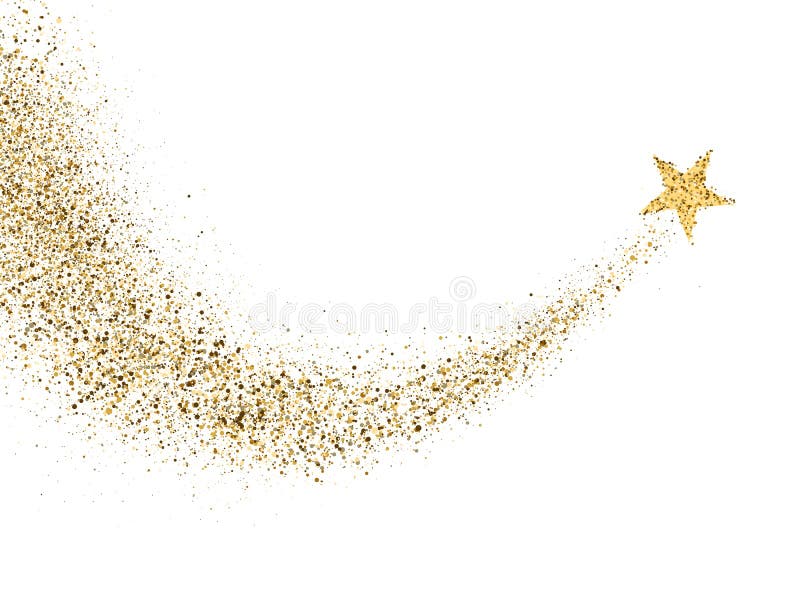 Star dust trail with glitter sparkling particles on white background. Gold glittering space comet tail. Cosmic wave. Golden shining star with dust tail. Festive backdrop. Vector illustration. Star dust trail with glitter sparkling particles on white background. Gold glittering space comet tail. Cosmic wave. Golden shining star with dust tail. Festive backdrop. Vector illustration.