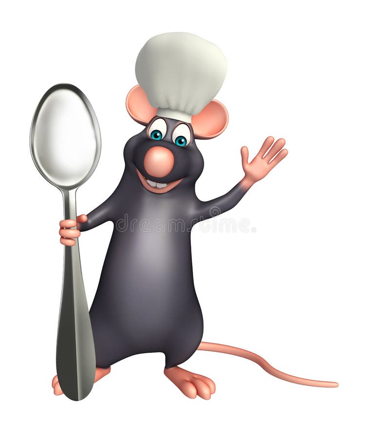 Rat Cartoon Character with Chef Hat and Spoons Stock Illustration