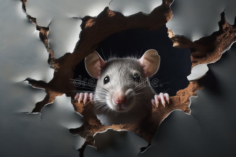 Rat Peeking Out of a Hole in Wall. Generative AI Stock