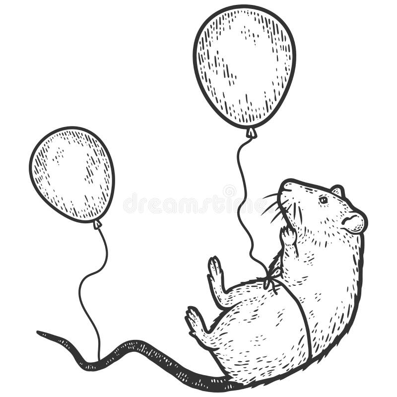 Whitney schot Mentor Rat Vliegt Op Ballonnen. Schetsbord - Imitatie. Zwart-wit. Stock  Illustratie - Illustration of verjaardag, kans: 213380884