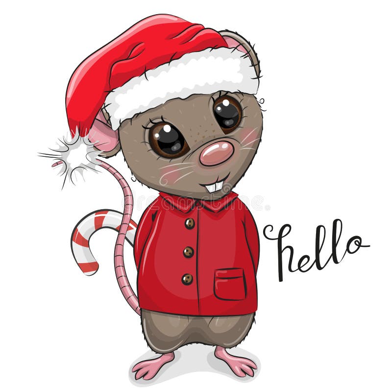Rata de la historieta en el sombrero de Papá Noel en un fondo blanco libre illustration Rata de la historieta en el sombrero de Papá Noel en un fondo blanco libre illustration