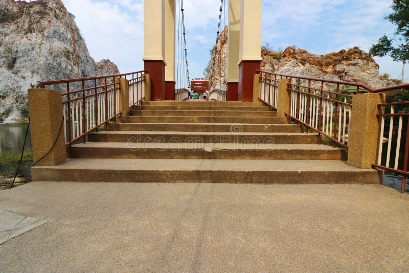 Ratchaburi , Thailand - March 10 , 2018 : Bridge over water lake of khao Ngu Stone Park royalty free stock images Ratchaburi , Thailand - March 10 , 2018 : Bridge over water lake of khao Ngu Stone Park royalty free stock images