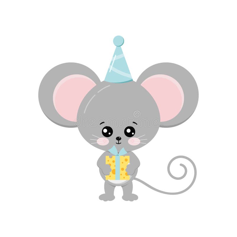 Ratinho Kawaii Fofo Com Queijo. Concepção Plana De Animais De Criação.  Ilustração do Vetor - Ilustração de imprimir, preto: 254052405