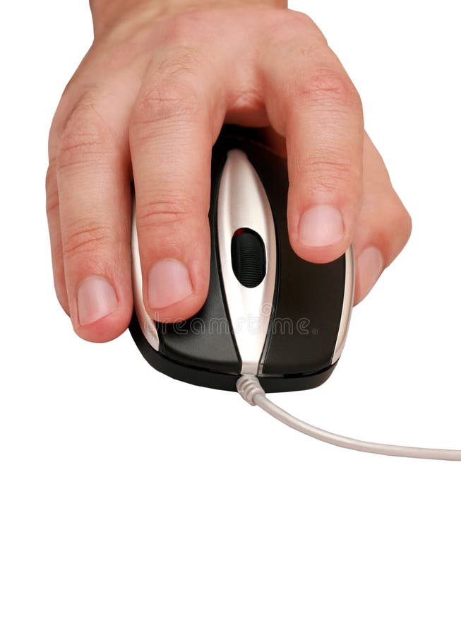 Computer mouse in the hand on white background. Computer mouse in the hand on white background