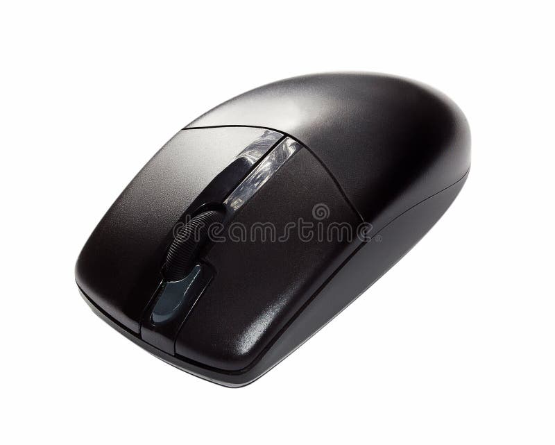 Rato sem fio preto do computador isolado no branco foto de stock