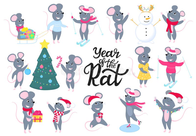 Rats. Funny Mice. Gray Rodents. New 2020 Chinese New Year. Big Set Mouse. Cartoon  Characters Stock Vector - Illustration of animal, eastern: 164497087
