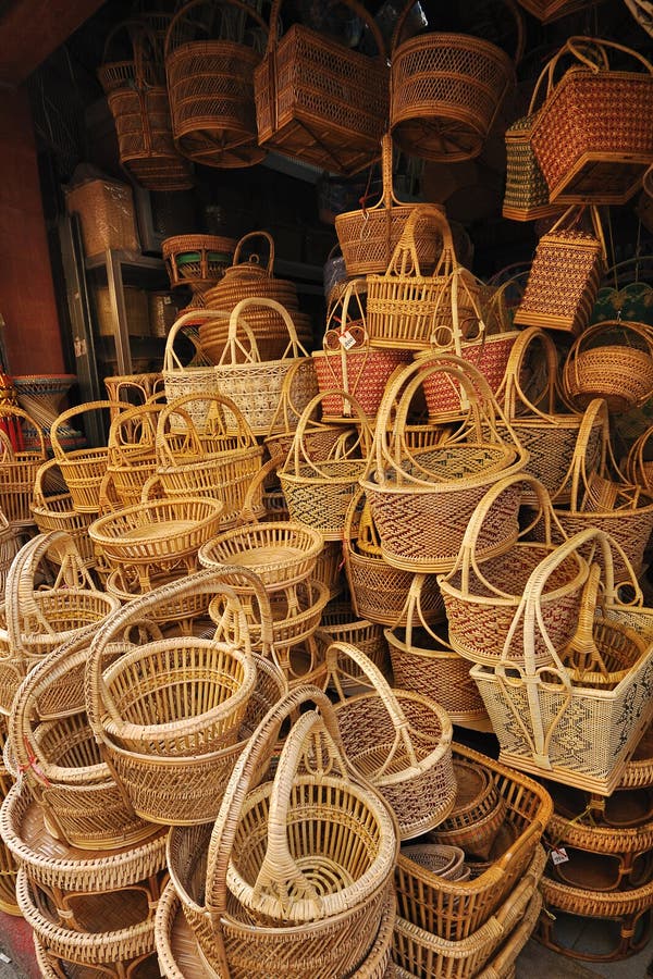 Rattan Basket Trays Shop stock photo. Image of design 79666866