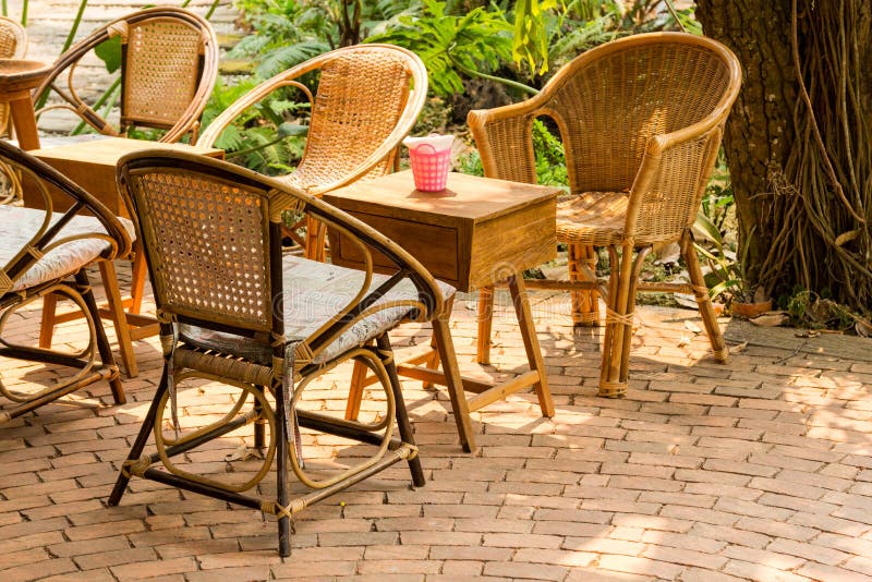 Rattan Chairs and Wood Table Stock Photo Image of chair, rattan 56468064