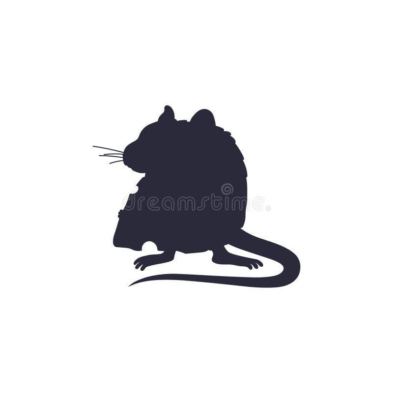 Ratte oder Maus mit Stück Käse in Pfoten schwarzer Silhouette Vektor isoliert. lizenzfreie abbildung