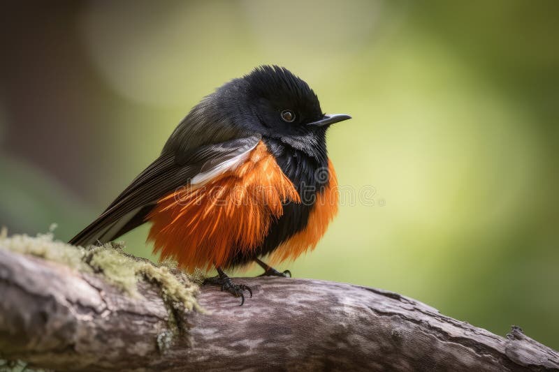Rattenvogel, der seine Federn auf einem Ast vorbeugt stock abbildung