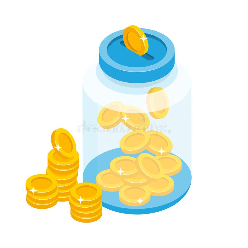 Ratujący monety w słoju pojęcia wektorowej ilustraci w isometric projekcie projektuje Szklanego banka isometric wektorowa ilustra royalty ilustracja Ratujący monety w słoju pojęcia wektorowej ilustraci w isometric projekcie projektuje Szklanego banka isometric wektorowa ilustra royalty ilustracja