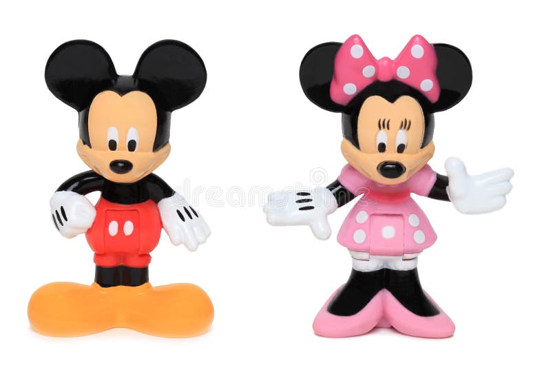 Chartres, France, June 19th, 2011: Studio shot of Disney cartoon characters Mickey Mouse and Minnie Mouse against a white background. Chartres, France, June 19th, 2011: Studio shot of Disney cartoon characters Mickey Mouse and Minnie Mouse against a white background.