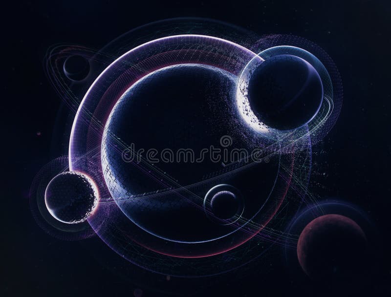 3D abstract space planets illustration. Futuristic ui and film design. 3D abstract space planets illustration. Futuristic ui and film design