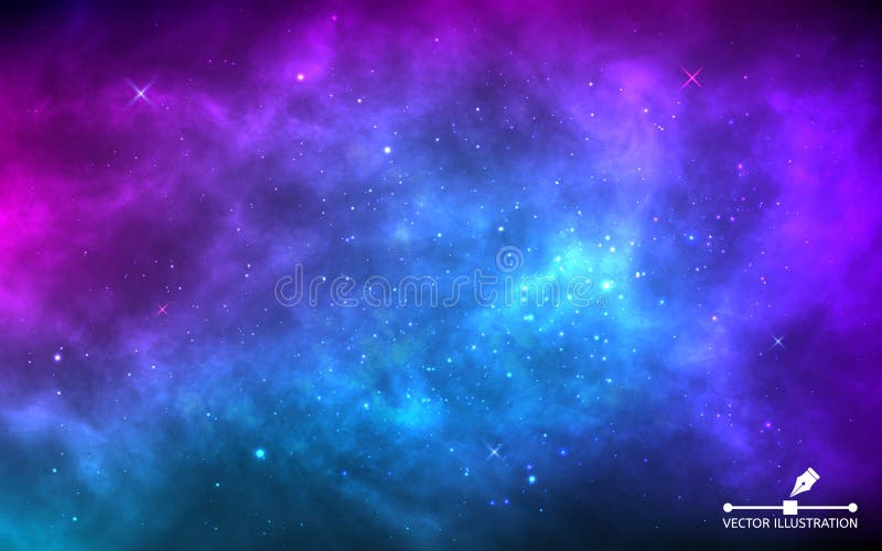 Raumhintergrund mit stardust und gl?nzenden Sternen Realistischer bunter Kosmos mit Nebelfleck und Milchstra?e Blaue Galaxie