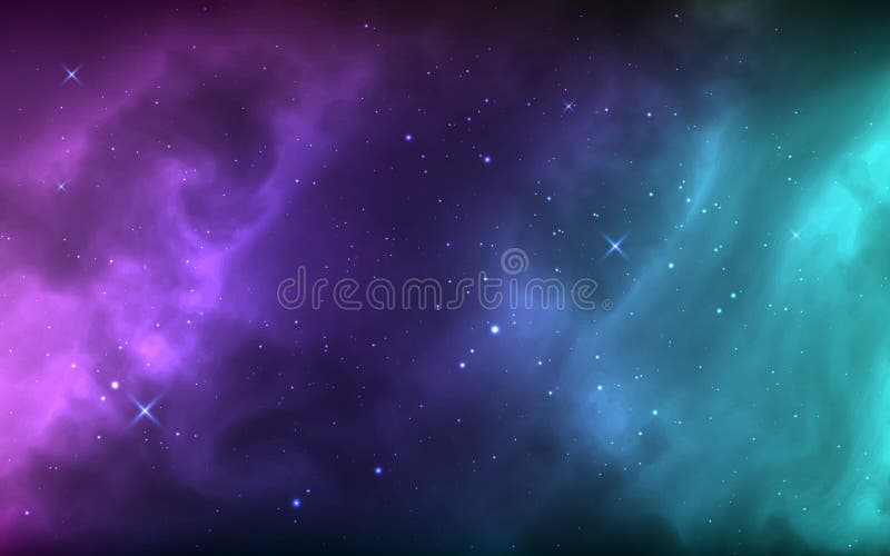 Raumhintergrund mit strahlenden Sternen, stardust Nebelfleck und buntem Kosmos mit realistischer Galaxie und Milchstraße Hell